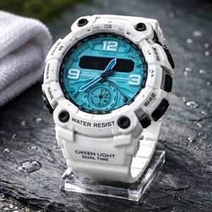 White and Blue Dual Time Watch